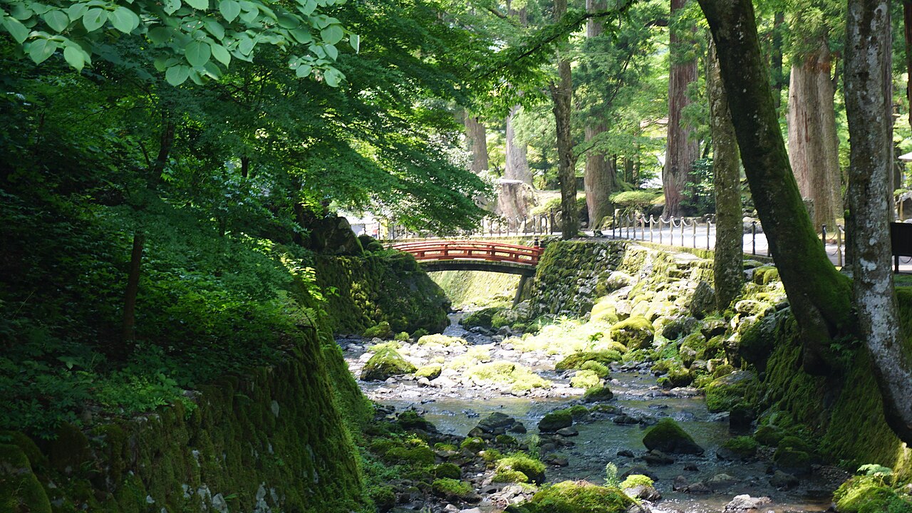 永平寺境內小川，流水倒映杉木林的靜謐禪宗景致
