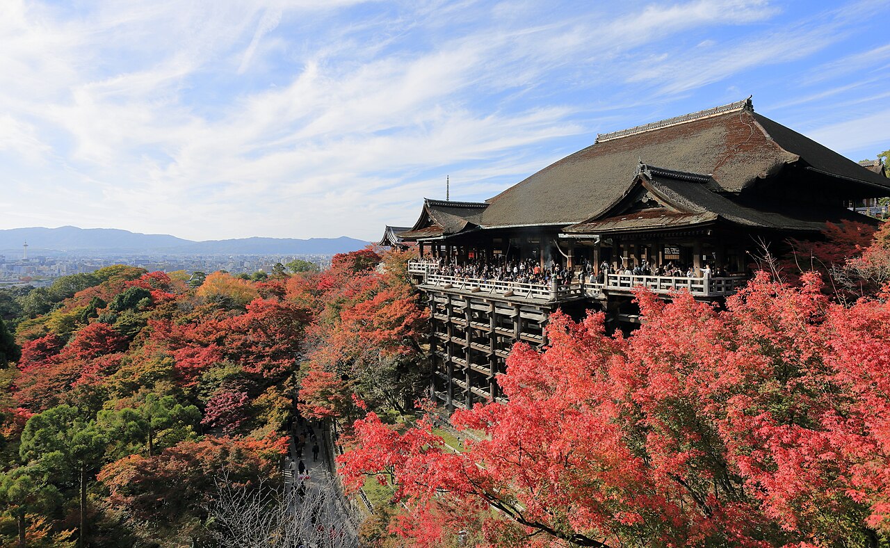 京都 清水寺 紅葉與舞台 — 世界遺產、夜間燈光秀的青色光線