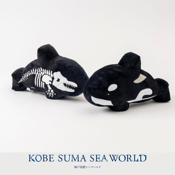 シャチ蓄光骨格クッション（shachi chikko kokkaku cushion）公式商品画像 — 暗所夜光的虎鯨骨格抱枕、神戸須磨シーワールド公式オンラインショップ